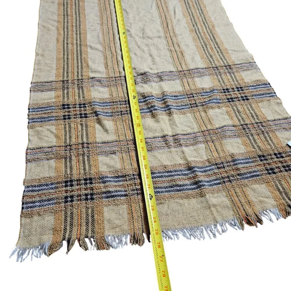 Lancioni 1973 Wool Blend Plaid Long Wrap Scarf‎ Fringed Artisanal Classic